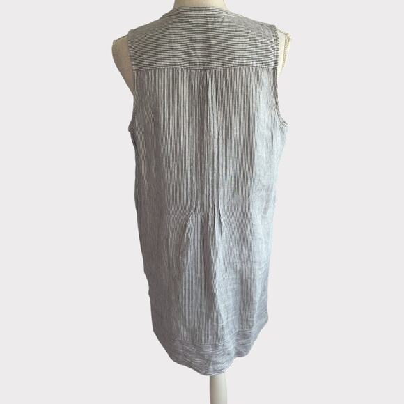 Faherty Isha Dress Blue Mini Stripe Linen Sleeveless V Neck Size Medium Pockets - Picture 8 of 13